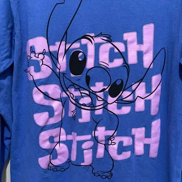 DISNEY Stitch Long Sleeve Tee SIZE MEDIUM Blue Graphic T-Shirt Lilo & Stitch - Picture 2 of 9